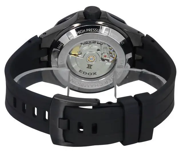 Alt view image 5 of 5 - Edox Delfin The Original Mecano Rubber Strap Skeleton Black Dial Automatic Diver'S 85303 357Gn Ngn 200M Men'S Watch