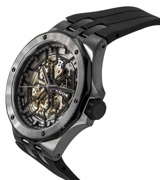 Alt view image 4 of 5 - Edox Delfin The Original Mecano Rubber Strap Skeleton Black Dial Automatic Diver'S 85303 357Gn Ngn 200M Men'S Watch