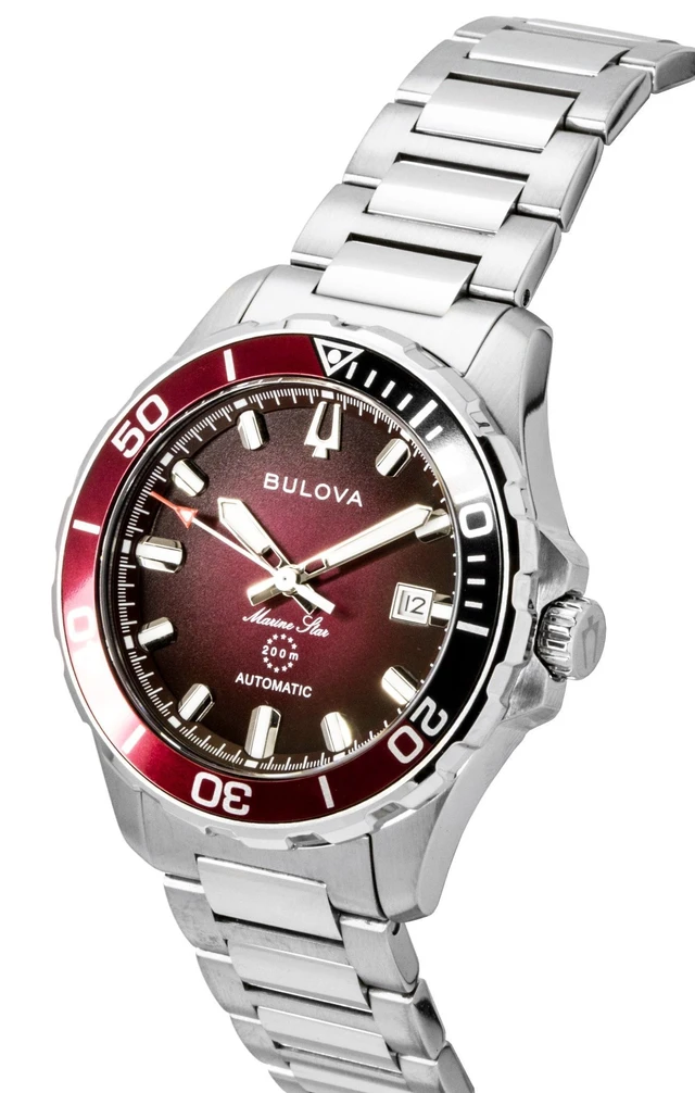 Alt view image 3 of 4 - Bulova Marine Star Stainless Steel Red Dial Automatic Diver's 98B472 200M Men's Watch