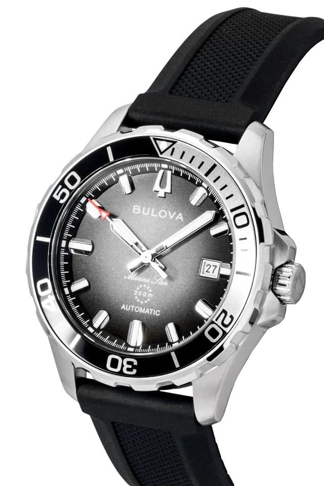 Alt view image 3 of 4 - Bulova Marine Star Rubber Strap Black Dial Automatic Diver's 98B465 200M Men's Watch
