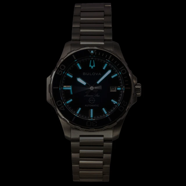 Alt view image 2 of 4 - Bulova 98B466 Mens Marine Star Series B Automatic Watch - Silver-Tone Stainless/Blue