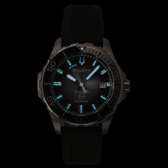 Alt view image 2 of 4 - Bulova Marine Star Rubber Strap Black Dial Automatic Diver's 98B465 200M Men's Watch