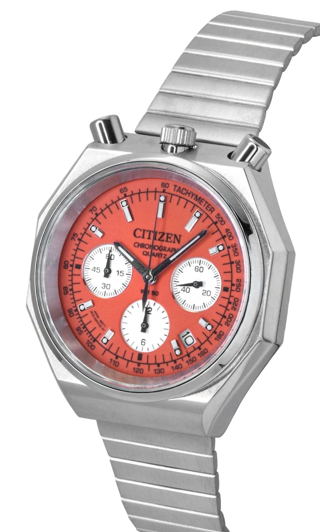 Alt view image 3 of 4 - Citizen Bullhead Chronograph Stainless Steel Orange Dial Quartz AN3700-89Z Men's Watch