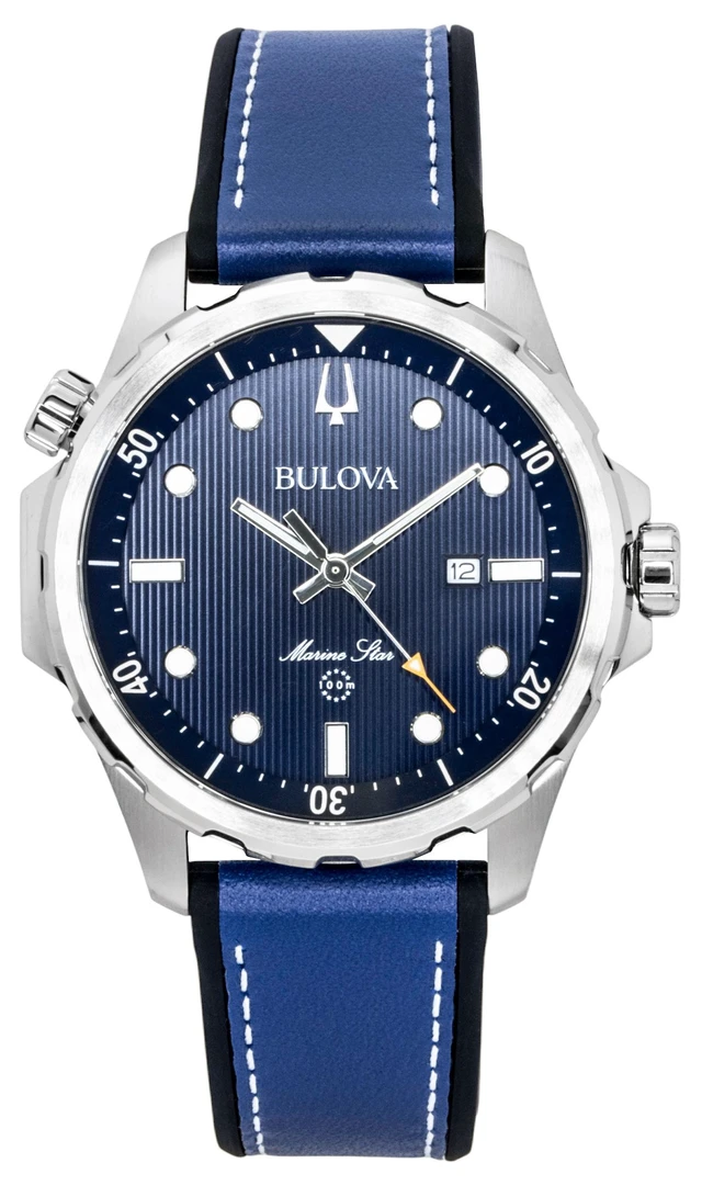 Alt view image 5 of 7 - Bulova Marine Star Series Silicone Strap Blue Dial Quartz 96B419 100M Men's Watch