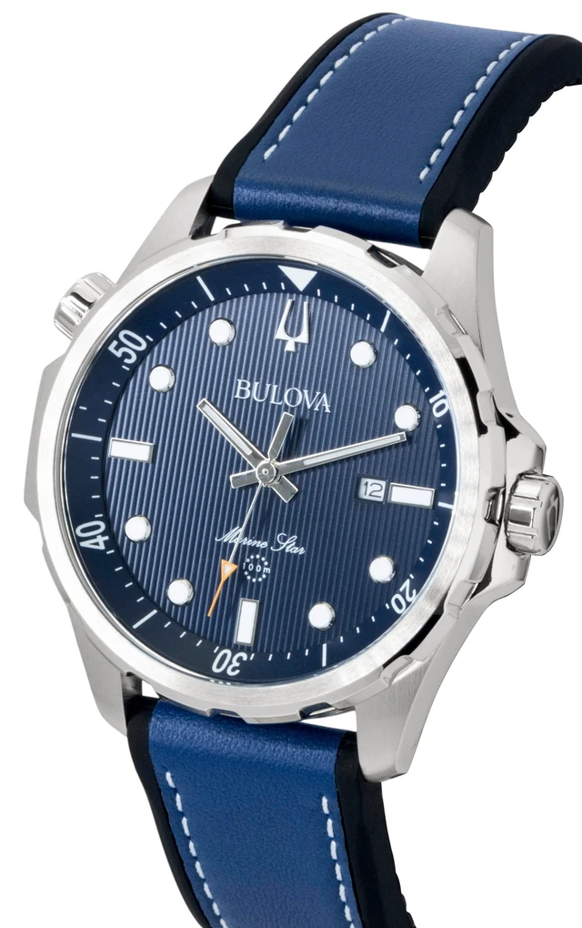 Alt view image 7 of 7 - Bulova Marine Star Series Silicone Strap Blue Dial Quartz 96B419 100M Men's Watch