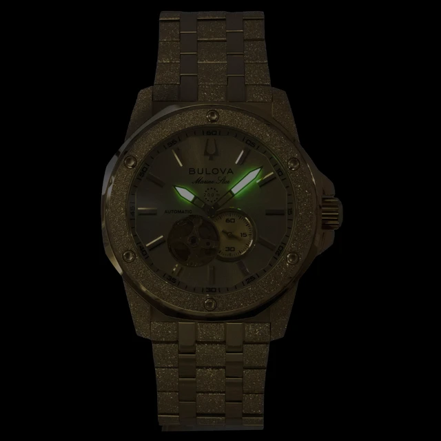 Alt view image 6 of 7 - Bulova Marc Anthony Marine Star Gold Tone Stainless Steel Open Heart Champagne Dial Automatic 97A200 Men's Watch
