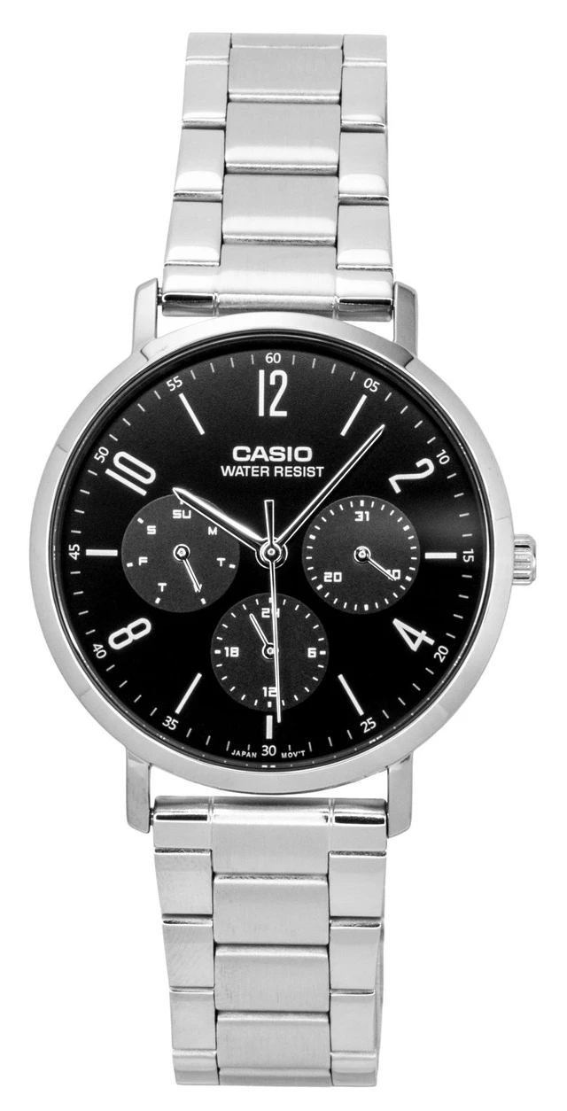 Alt view image 4 of 6 - Casio Analog Stainless Steel Black Dial Quartz MTP-VT06D-1B Men's Watch