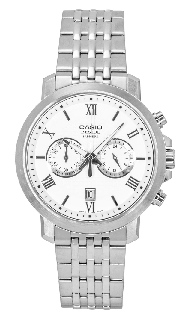 Alt view image 5 of 7 - Casio Beside Chronograph Analog Stainless Steel White Dial Quartz BMS-500D-7A Men's Watch