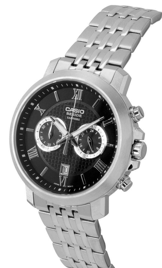 Alt view image 7 of 7 - Casio Beside Chronograph Analog Stainless Steel Black Dial Quartz BMS-500D-1A Men's Watch