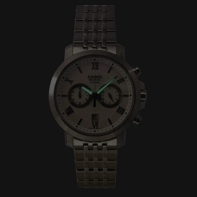 Alt view image 6 of 7 - Casio Beside Chronograph Analog Stainless Steel White Dial Quartz BMS-500D-7A Men's Watch