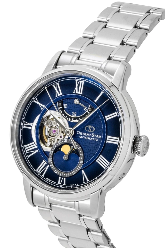 Alt view image 2 of 3 - Orient Star M45 F7 Mechanical Moon Phase Stainless Steel Navy Blue Open Heart Dial Automatic RE-BT0006L Men's Watch