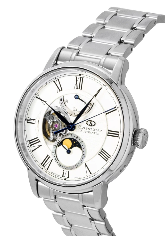 Alt view image 2 of 3 - Orient Star M45 F7 Mechanical Moon Phase Stainless Steel White Open Heart Dial Automatic RE-BT0005S Men's Watch