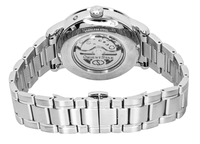 Alt view image 3 of 3 - Orient Star M45 F7 Mechanical Moon Phase Stainless Steel White Open Heart Dial Automatic RE-BT0005S Men's Watch