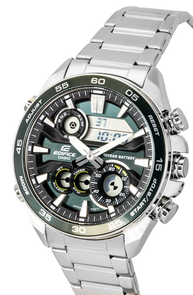 Alt view image 4 of 5 - Casio Edifice Analog Digital Stainless Steel Green Dial Quartz ERA-130D-3A 100M Men's Watch