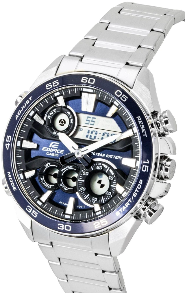 Alt view image 4 of 5 - Casio Edifice Analog Digital Stainless Steel Blue Dial Quartz ERA-130D-2A 100M Men's Watch