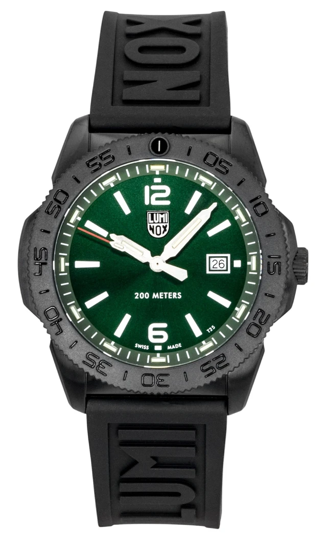 Alt view image 5 of 7 - Luminox Pacific Diver Rubber Strap Green Dial Quartz Diver's XS.3137.B 200M Men's Watch