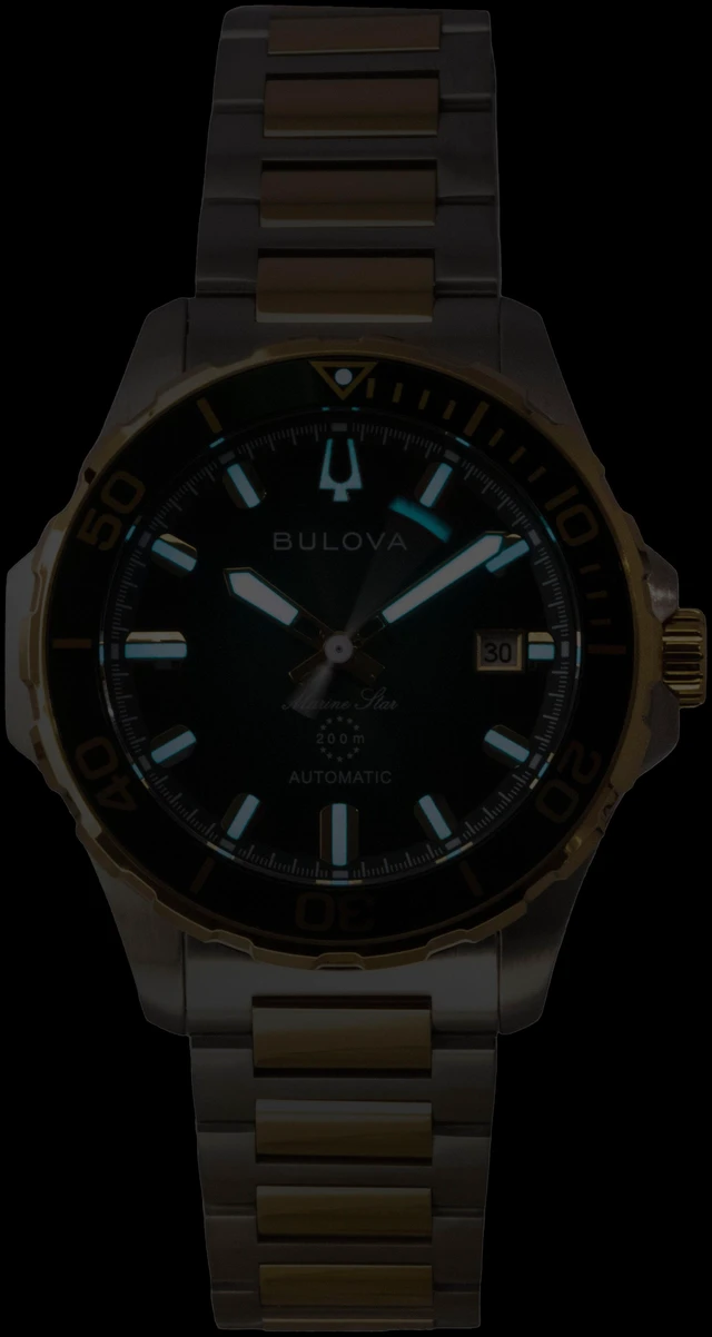 Alt view image 5 of 7 - Bulova 98B467 Mens Marine Star Series B Automatic Watch - Two-Tone/Green