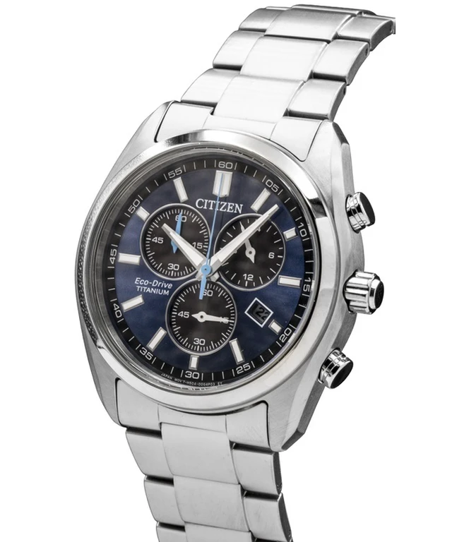 Alt view image 2 of 3 - Citizen Super Titanium Chronograph Blue Dial Eco-Drive AT2590-59L Men's Watch