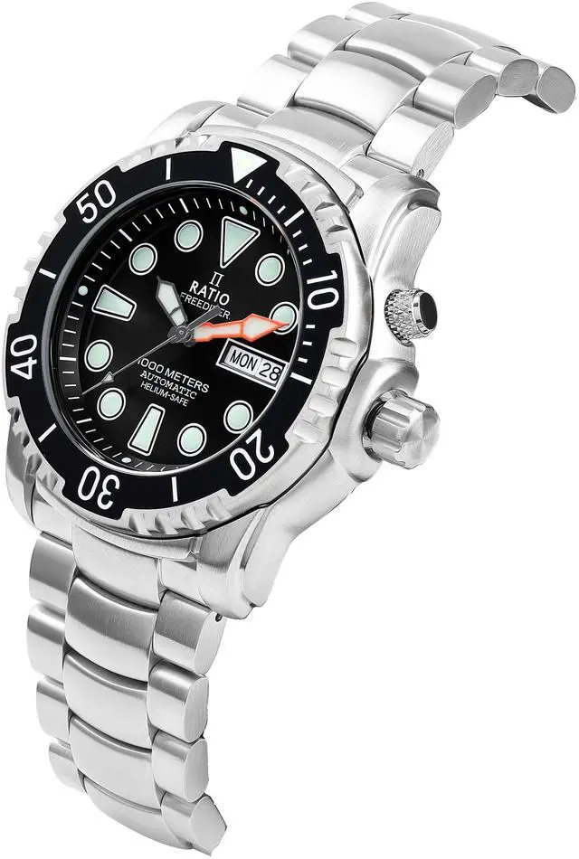 Alt view image 3 of 7 - Ratio FreeDiver Helium-Safe 1000M Black Dial Sapphire Crystal Automatic 1068HA96-34VA-BLK Men's Watch