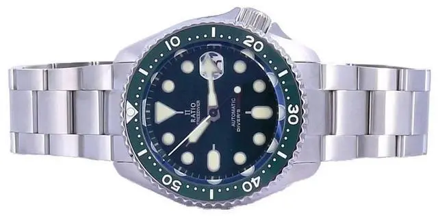 Alt view image 3 of 7 - Ratio FreeDiver Green Dial Sapphire Crystal Stainless Steel Automatic RTB205 200M Mens Watch