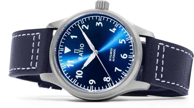 Alt view image 3 of 6 - Ratio Skysurfer Pilot Blue Sunray Dial Leather Automatic RTS302 200M Men's Watch