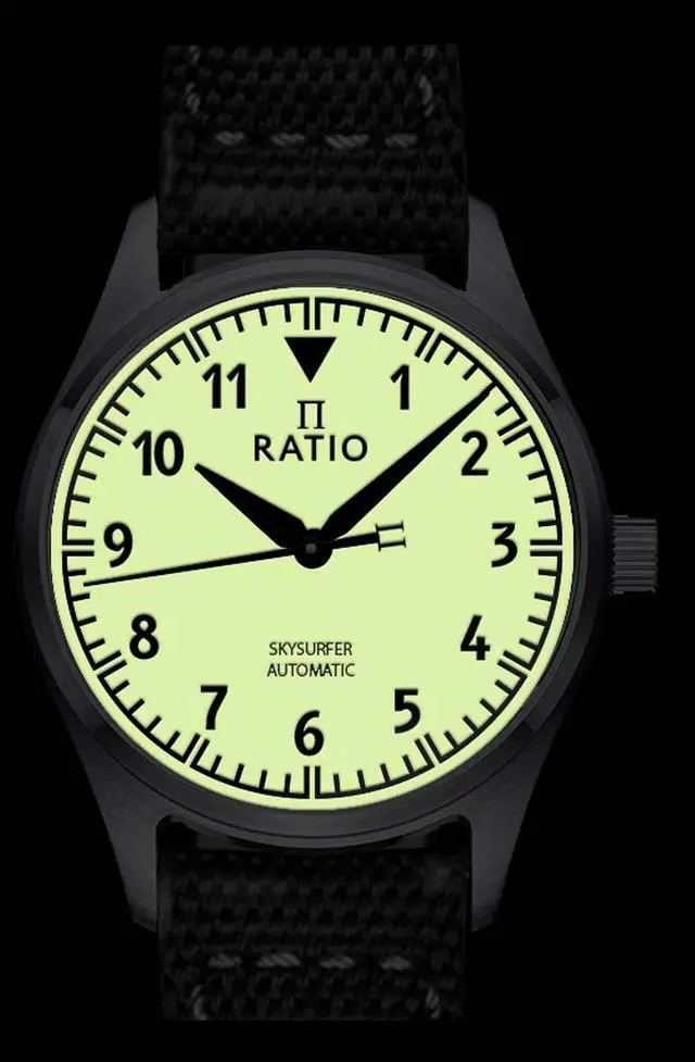 Alt view image 2 of 6 - Ratio Skysurfer Pilot Full Luminous Dial Leather Automatic RTS307 200M Men's Watch