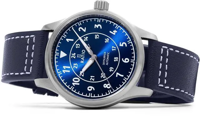 Alt view image 6 of 6 - Ratio Skysurfer Pilot Blue Sunray Dial Leather Automatic RTS309 200M Men's Watch