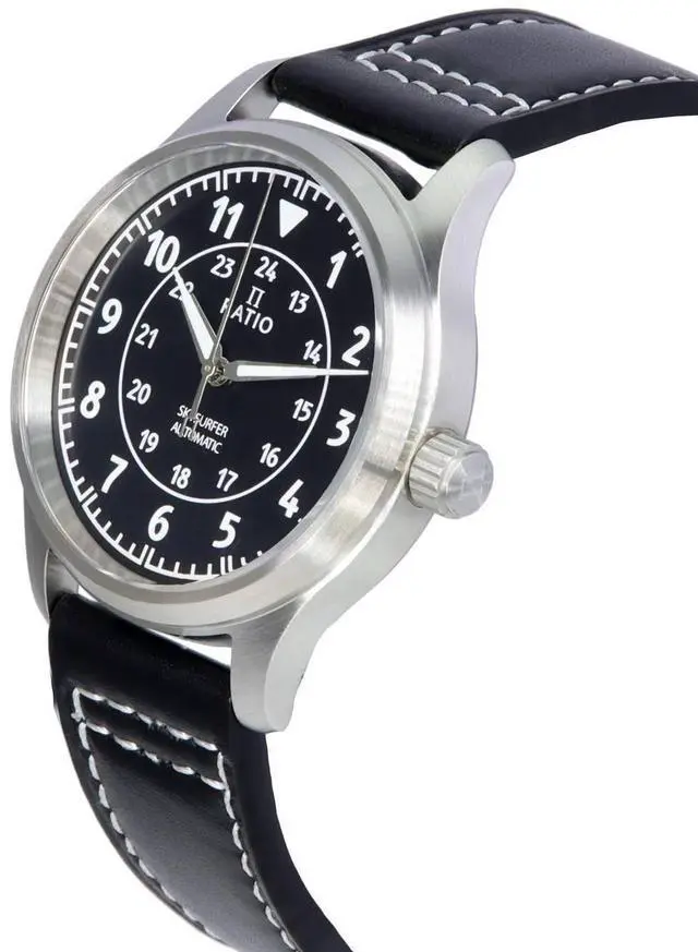 Alt view image 3 of 6 - Ratio Skysurfer Pilot Black Sunray Dial Leather Automatic RTS314 200M Men's Watch