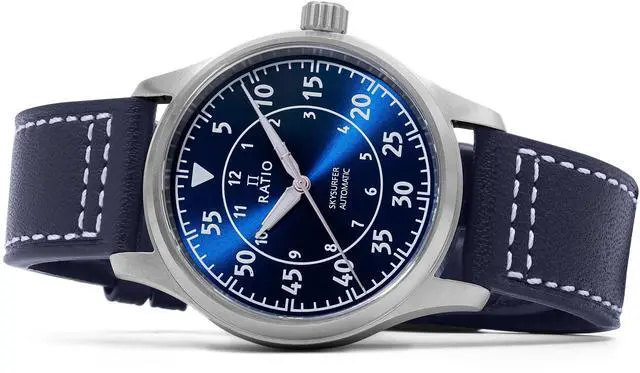 Alt view image 3 of 6 - Ratio Skysurfer Pilot Blue Sunray Dial Leather Automatic RTS318 200M Men's Watch