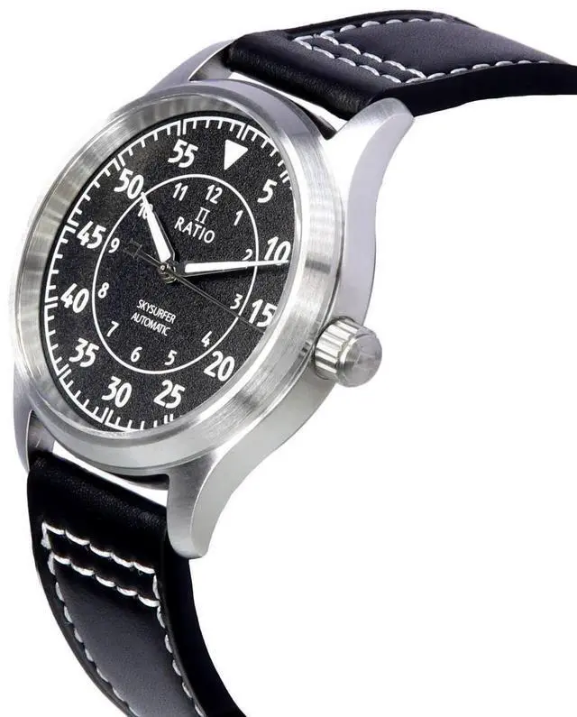 Alt view image 3 of 6 - Ratio Skysurfer Pilot Black Textured Dial Leather Automatic RTS320 200M Men's Watch