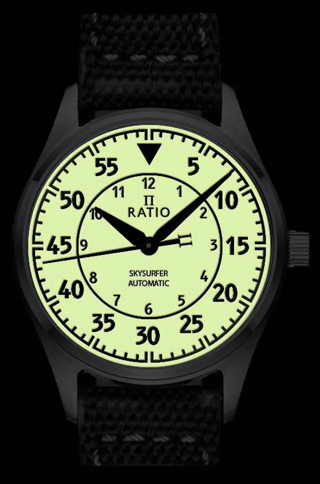 Alt view image 2 of 6 - Ratio Skysurfer Pilot Full Luminous Dial Leather Automatic RTS324 200M Men's Watch