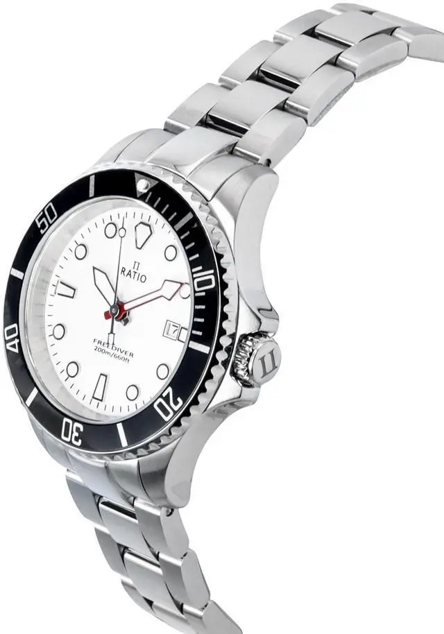 Alt view image 4 of 7 - Ratio FreeDiver Sapphire Crystal Stainless Steel White Dial Quartz RTFL802 200M Ladies Womens Watch