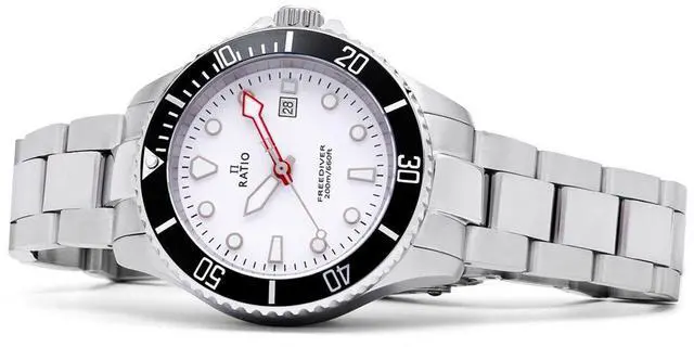 Alt view image 3 of 7 - Ratio FreeDiver Sapphire Crystal Stainless Steel White Dial Quartz RTFL802 200M Ladies Womens Watch