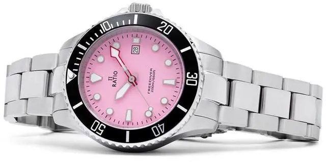 Alt view image 3 of 7 - Ratio FreeDiver Sapphire Crystal Stainless Steel Candy Pink Dial Quartz RTFL809 200M Ladies Womens Watch