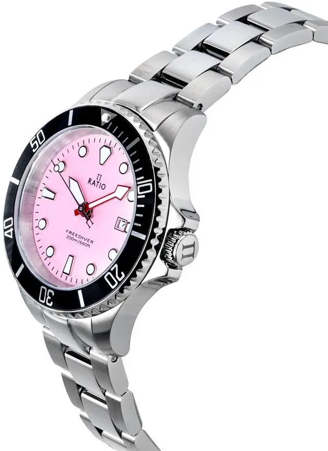 Alt view image 4 of 7 - Ratio FreeDiver Sapphire Crystal Stainless Steel Candy Pink Dial Quartz RTFL809 200M Ladies Womens Watch