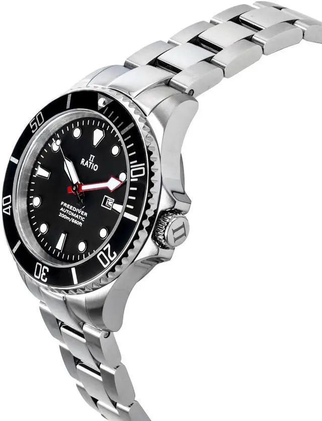 Alt view image 4 of 7 - Ratio FreeDiver Sapphire Crystal Stainless Steel Black Dial Automatic 21 Jewels RTFL831 200M Ladies Womens Watch