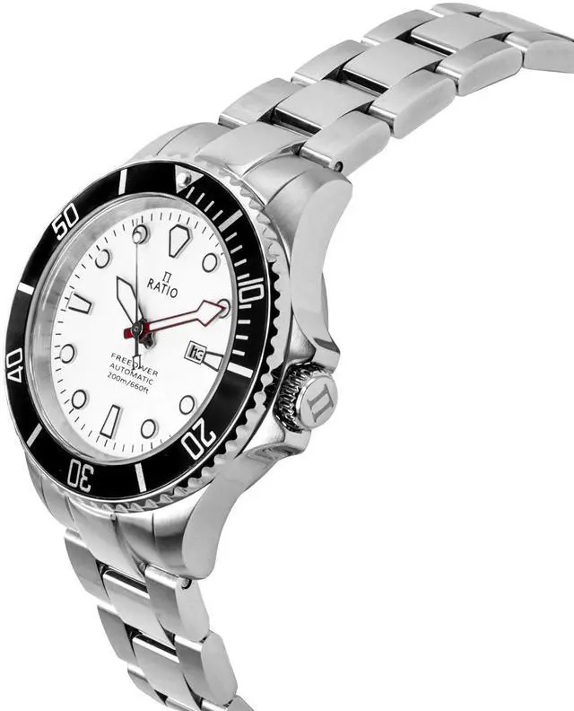 Alt view image 2 of 7 - Ratio FreeDiver Sapphire Crystal Stainless Steel White Dial Automatic 21 Jewels RTFL833 200M Ladies Womens Watch