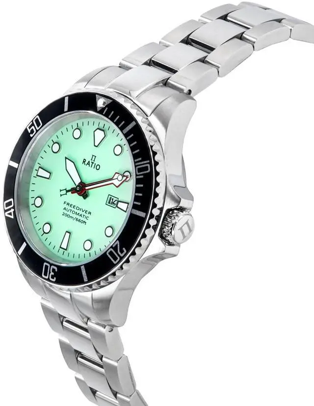 Alt view image 3 of 7 - Ratio FreeDiver Sapphire Crystal Stainless Steel Green Dial Automatic 21 Jewels RTFL835 200M Ladies Womens Watch