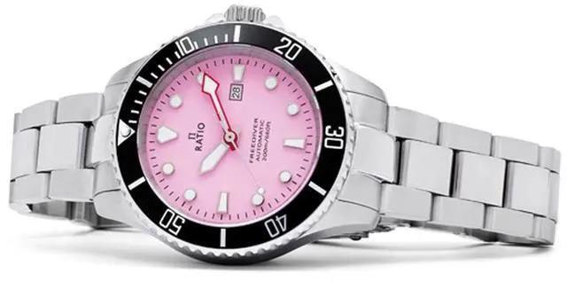 Alt view image 4 of 7 - Ratio FreeDiver Sapphire Crystal Stainless Steel Candy Pink Dial Automatic 21 Jewels RTFL839 200M Ladies Womens Watch