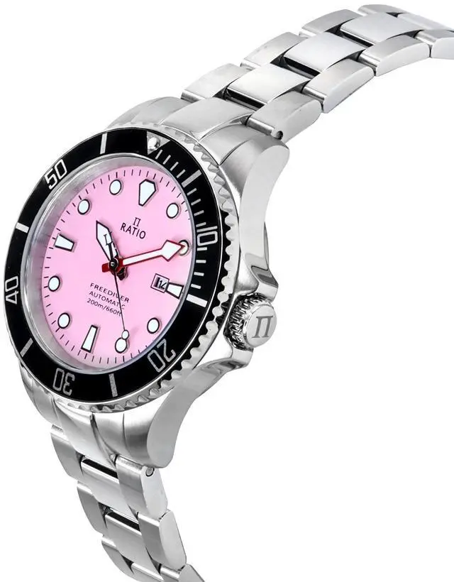 Alt view image 3 of 7 - Ratio FreeDiver Sapphire Crystal Stainless Steel Candy Pink Dial Automatic 21 Jewels RTFL839 200M Ladies Womens Watch
