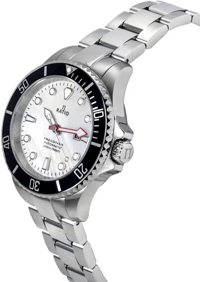Alt view image 3 of 7 - Ratio FreeDiver Sapphire Crystal Stainless Steel White Mother Of Pearl Dial Automatic 21 Jewels RTFL831 200M Ladies Womens Watch