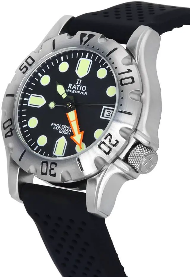 Alt view image 3 of 6 - Ratio FreeDiver Professional Sapphire Crystal Black Dial Automatic 21 Jewels RTF009 500M Mens Watch