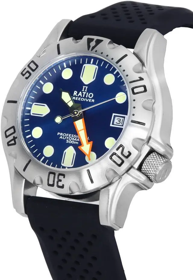 Alt view image 3 of 6 - Ratio FreeDiver Professional Sapphire Crystal Blue Sunray Dial Automatic 21 Jewels RTF013 500M Men's Watch