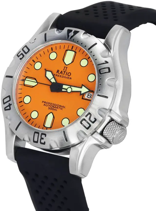 Alt view image 3 of 6 - Ratio FreeDiver Professional Sapphire Crystal Orange Dial Automatic 21 Jewels RTF011 500M Men's Watch