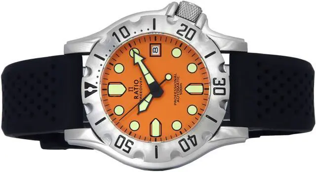 Alt view image 4 of 6 - Ratio FreeDiver Professional Sapphire Crystal Orange Dial Automatic 21 Jewels RTF011 500M Men's Watch