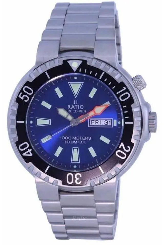 Main image of RATIO FreeDiver Blue Dial Stainless Steel Quartz 1000 Meters Helium-Safe 1050HA93-12V-BLU Mens Watch
