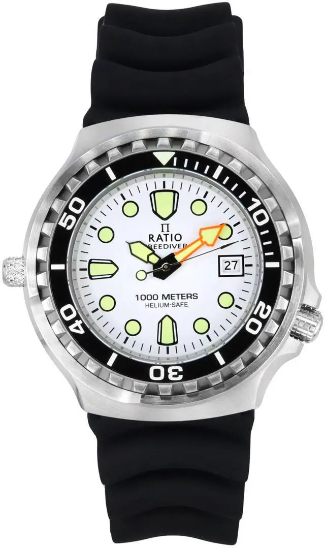Main image of RATIO FreeDiver Version 02 Helium Safe 1000M Sapphire Crystal Quartz White Dial 1038EF102V-WHT-V02 Men's Watch