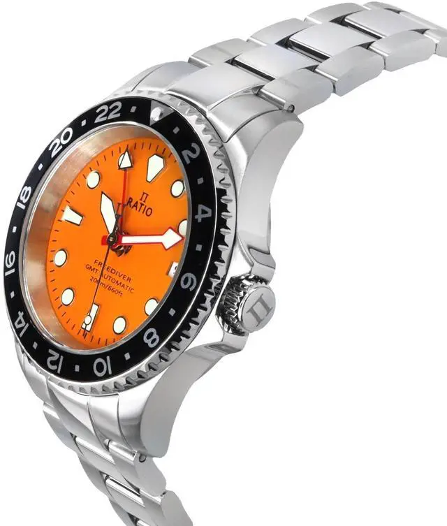 Alt view image 3 of 5 - RATIO FreeDiver GMT Series Sapphire Crystal Stainless Steel Red Dial Automatic RTF055 200M Mens Watch