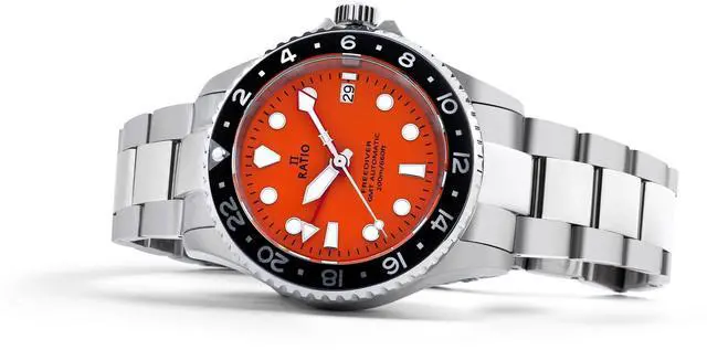 Alt view image 4 of 5 - RATIO FreeDiver GMT Series Sapphire Crystal Stainless Steel Red Dial Automatic RTF055 200M Mens Watch
