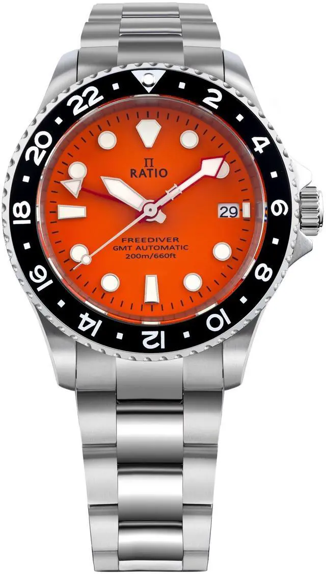 Main image of RATIO FreeDiver GMT Series Sapphire Crystal Stainless Steel Red Dial Automatic RTF055 200M Mens Watch
